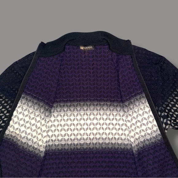 🧥Marcello Sport Men’s Full Zip Sweater XL Black & Purple Geometric Merino Blend - Picture 9 of 12
